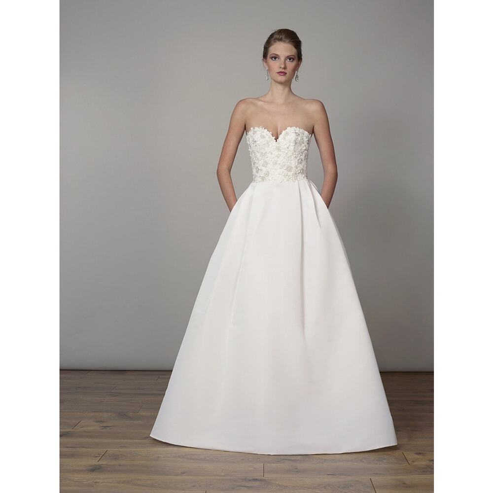 LIANCARLO Bridal 7824 Strapless Silk White Strapless Aline Wedding Dress Pockets